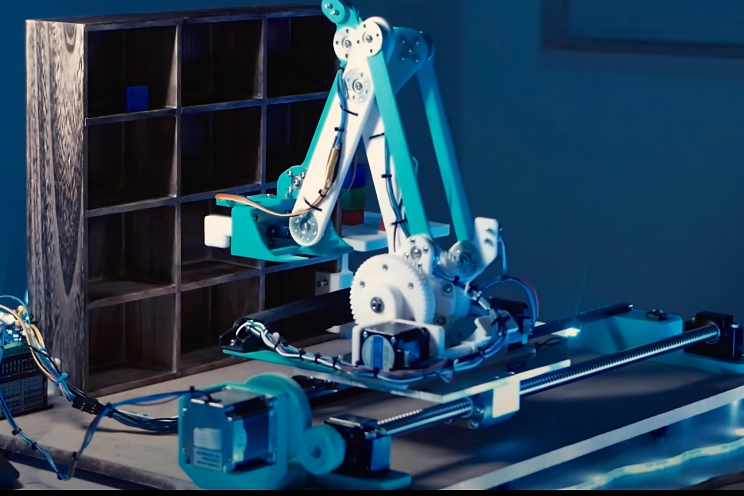 Autonomous pick and place robot sorting colored blocks into a bookshelf, first place in the UNC Charlotte junior design competition Autonomous pick and place robot sorting colored blocks into a bookshelf, first place in the UNC Charlotte junior design competition